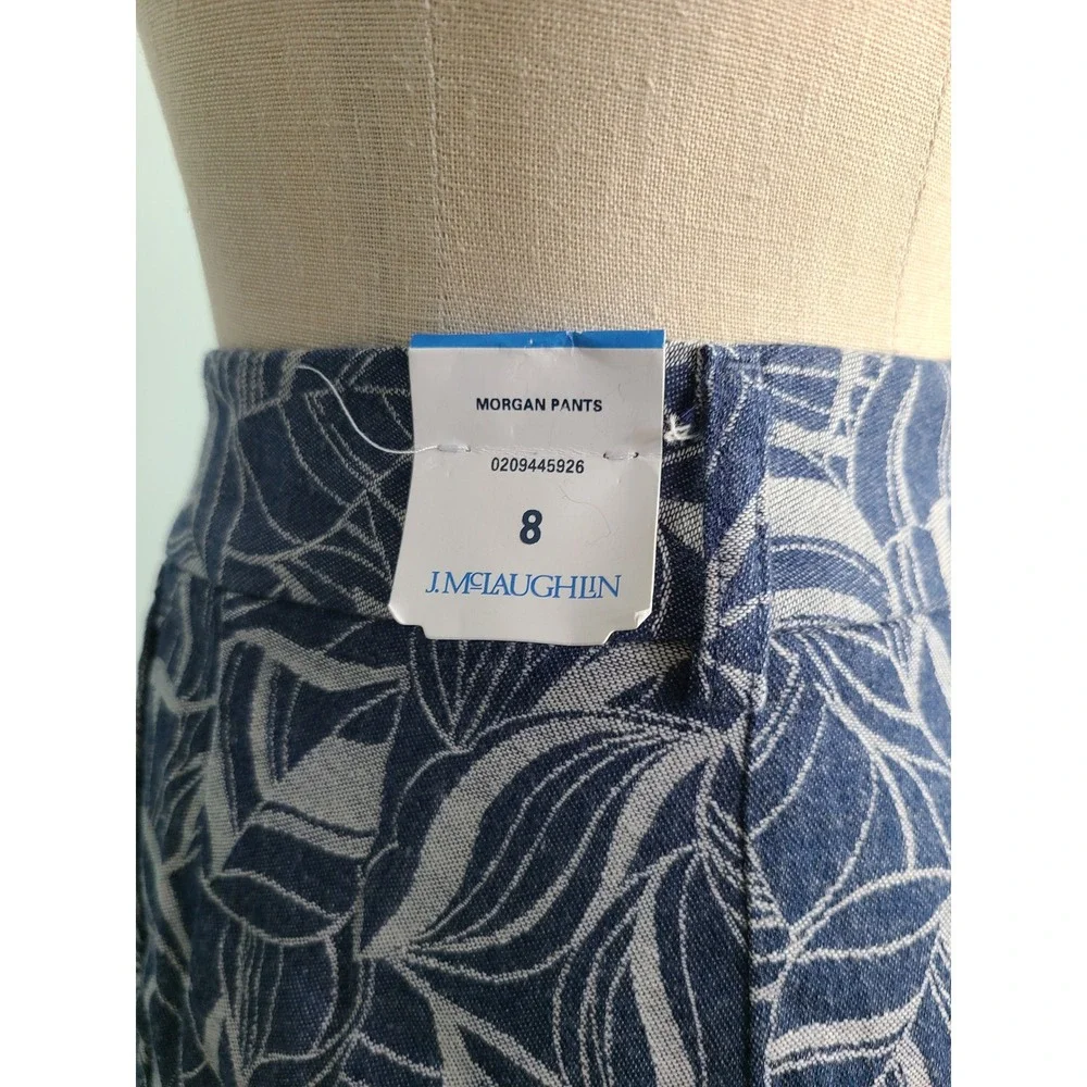 J. Mclaughlin Sz 8 Morgan‎ Pants Denim Blue Leaf Lover Wide Leg High Rise NWT